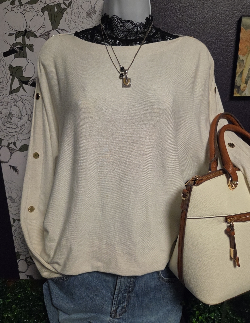 Boatneck & Buttons Ribbed Sweater Top By Anne Kline